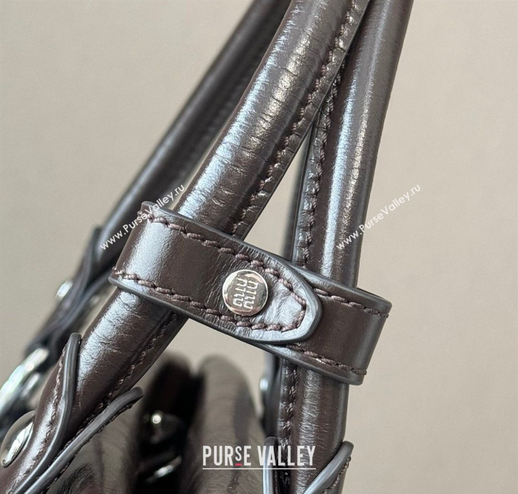 Miu Miu Ribbon Shiny Leather Top Handle Bag Dark Brown 2026 5BA327 (nana-260120037)