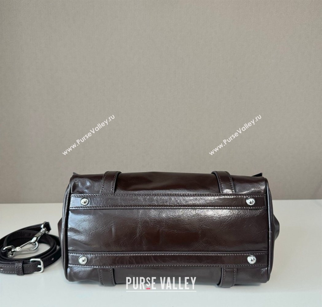 Miu Miu Ribbon Shiny Leather Top Handle Bag Dark Brown 2026 5BA327 (nana-260120037)