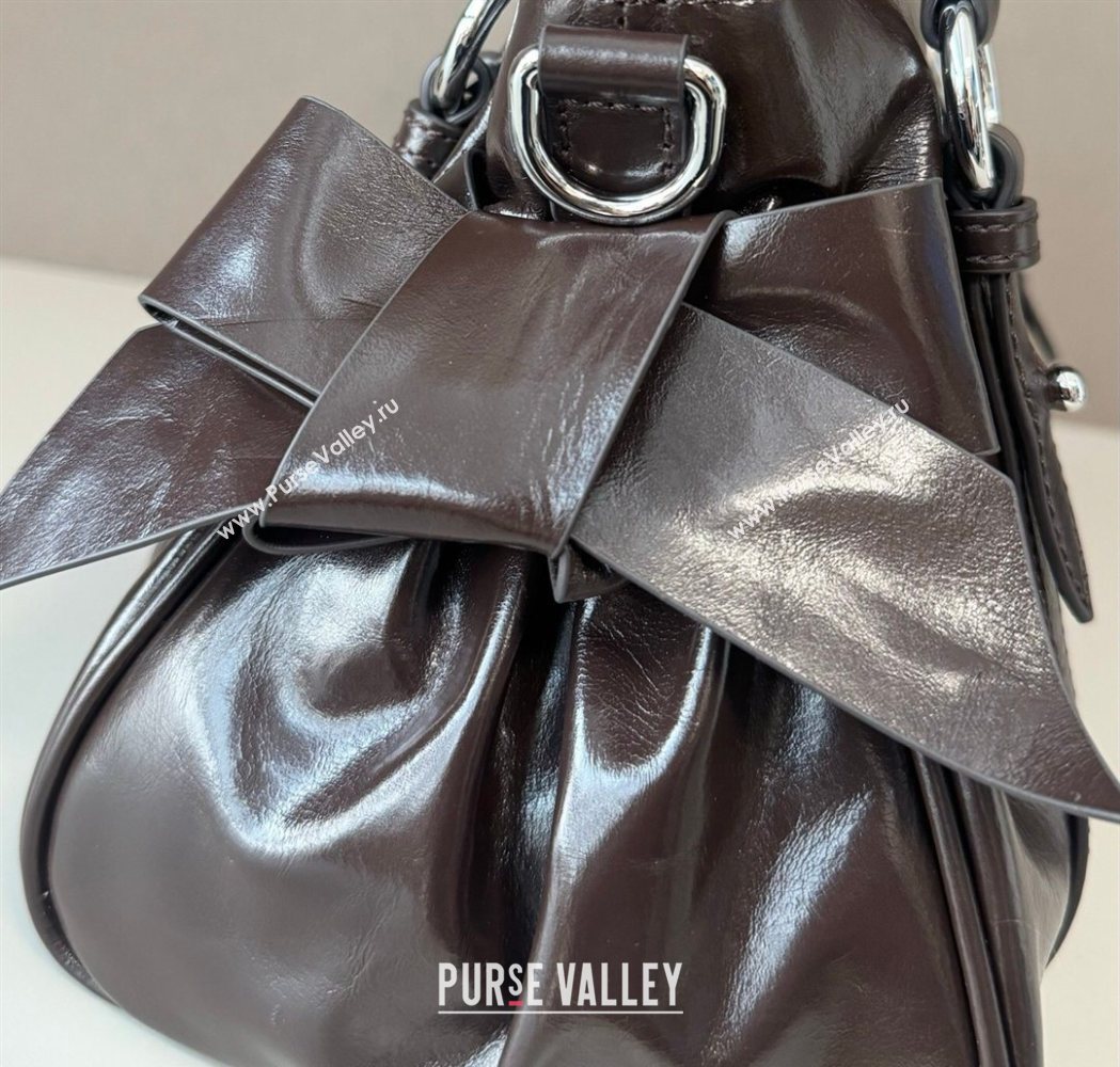 Miu Miu Ribbon Shiny Leather Top Handle Bag Dark Brown 2026 5BA327 (nana-260120037)