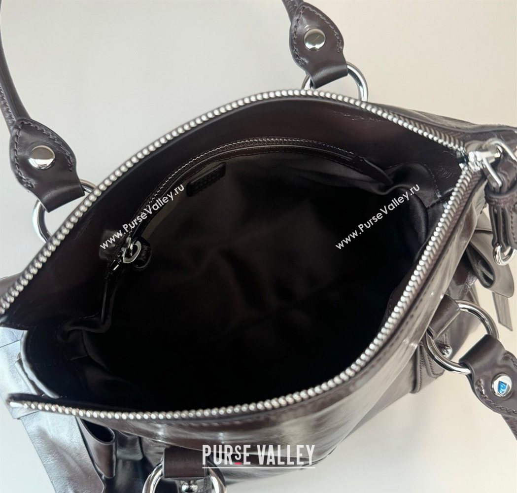 Miu Miu Ribbon Shiny Leather Top Handle Bag Dark Brown 2026 5BA327 (nana-260120037)