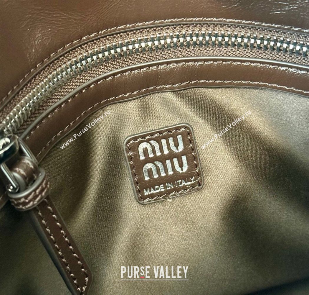 Miu Miu Ribbon Shiny Leather Top Handle Bag Dark Brown 2026 5BA327 (nana-260120037)