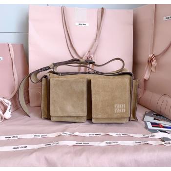 Miu Miu Pocket Suede Shoulder Bag Ecru Beige 2026 5BA175 (JD-260120061)