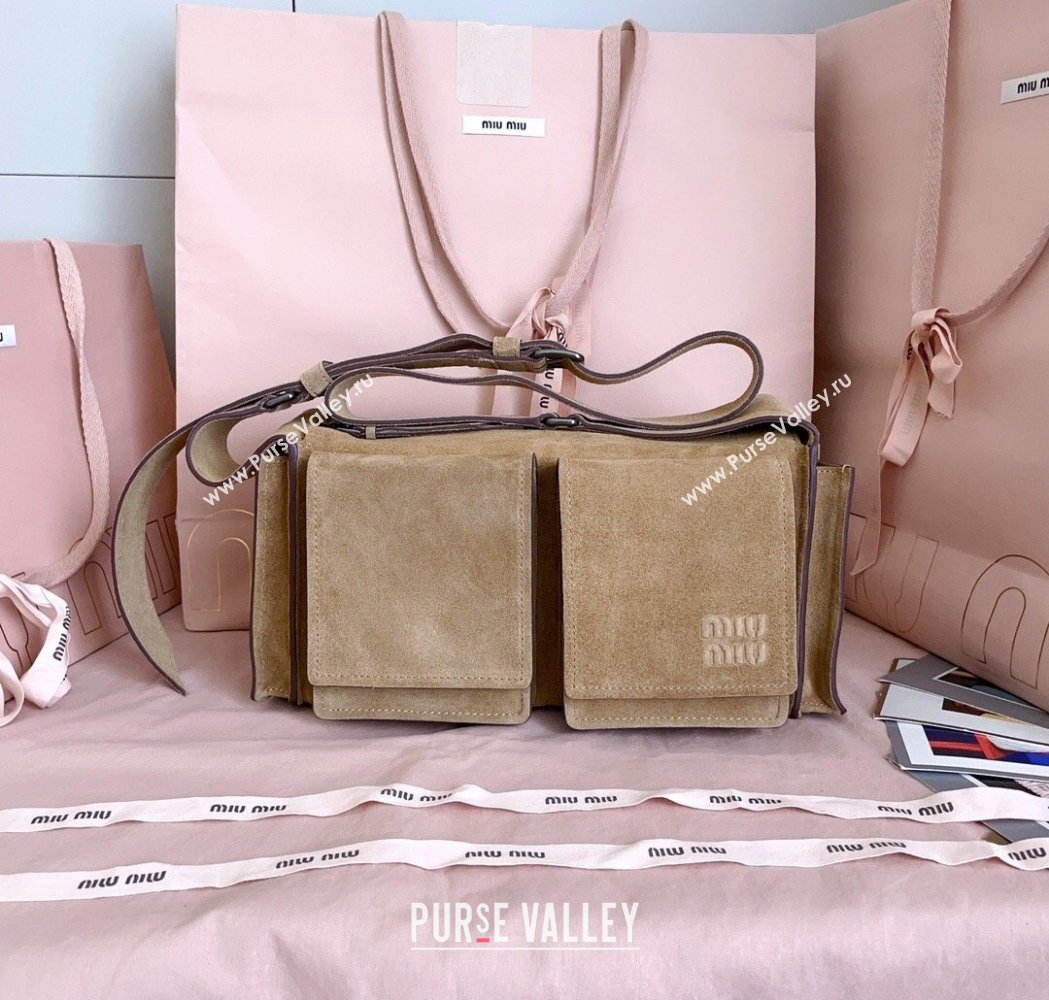 Miu Miu Pocket Suede Shoulder Bag Ecru Beige 2026 5BA175 (JD-260120061)