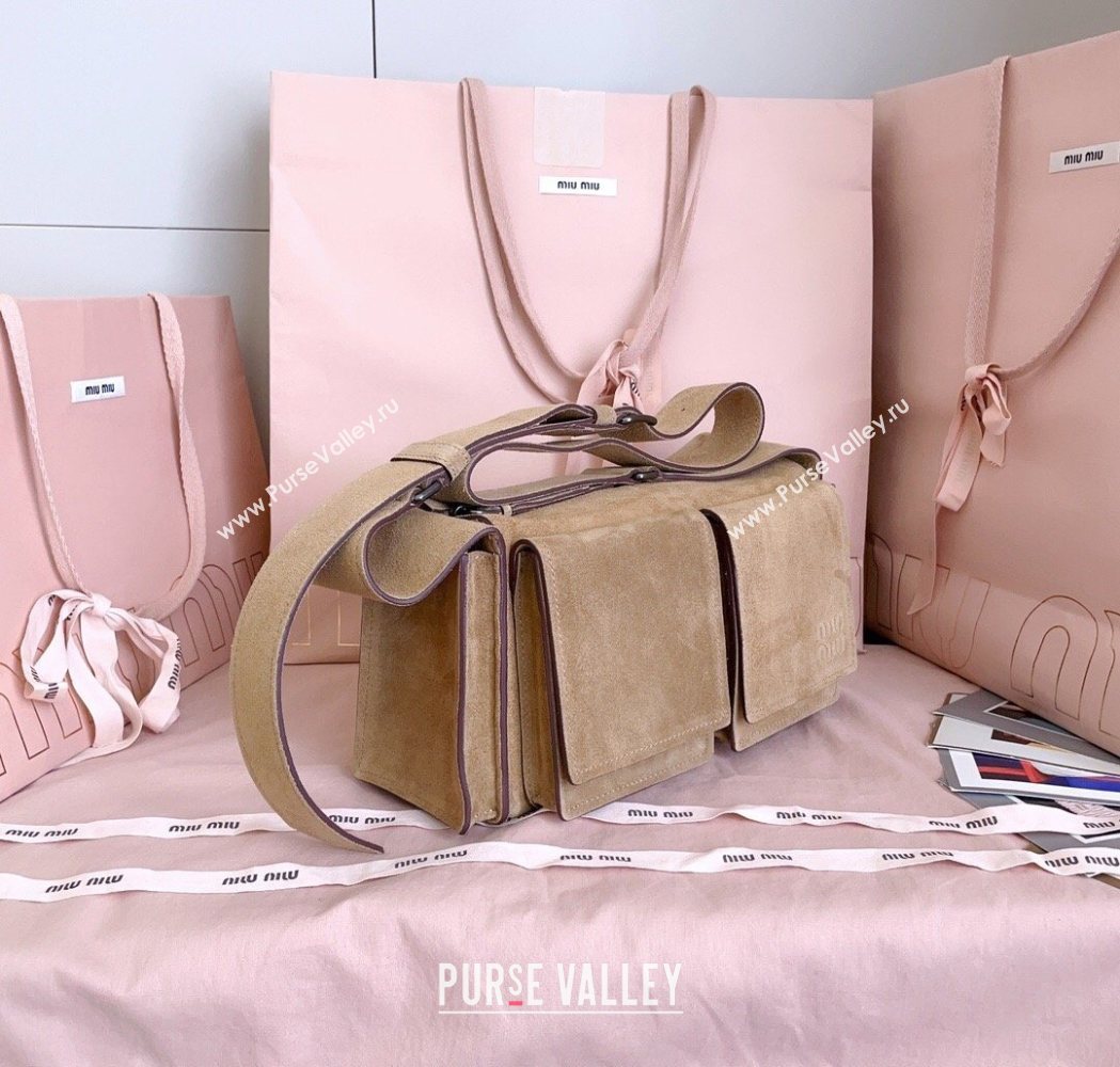 Miu Miu Pocket Suede Shoulder Bag Ecru Beige 2026 5BA175 (JD-260120061)