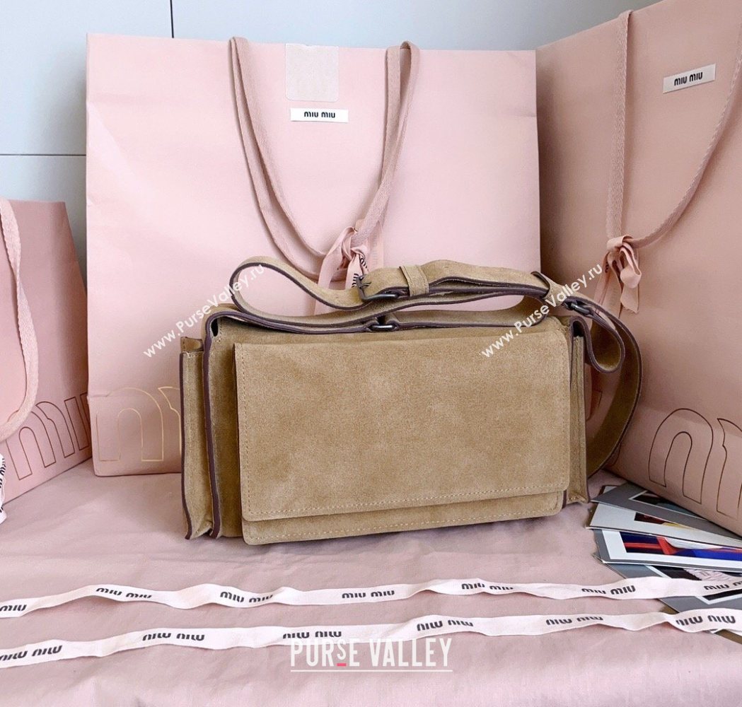 Miu Miu Pocket Suede Shoulder Bag Ecru Beige 2026 5BA175 (JD-260120061)