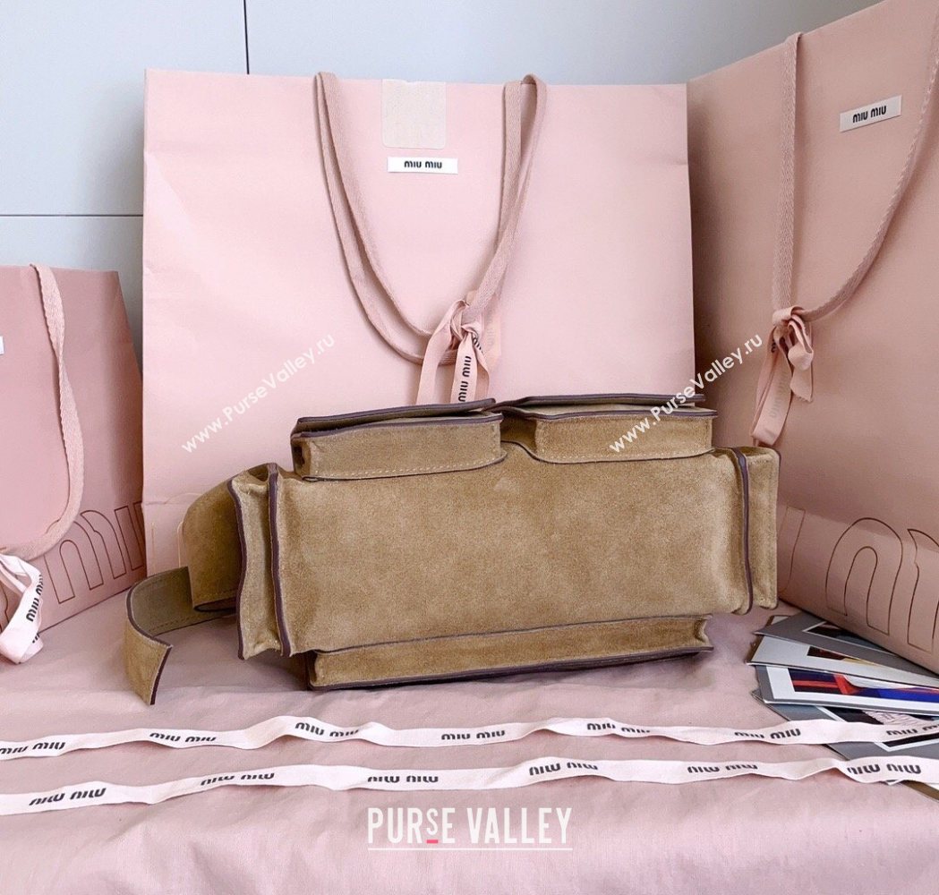 Miu Miu Pocket Suede Shoulder Bag Ecru Beige 2026 5BA175 (JD-260120061)