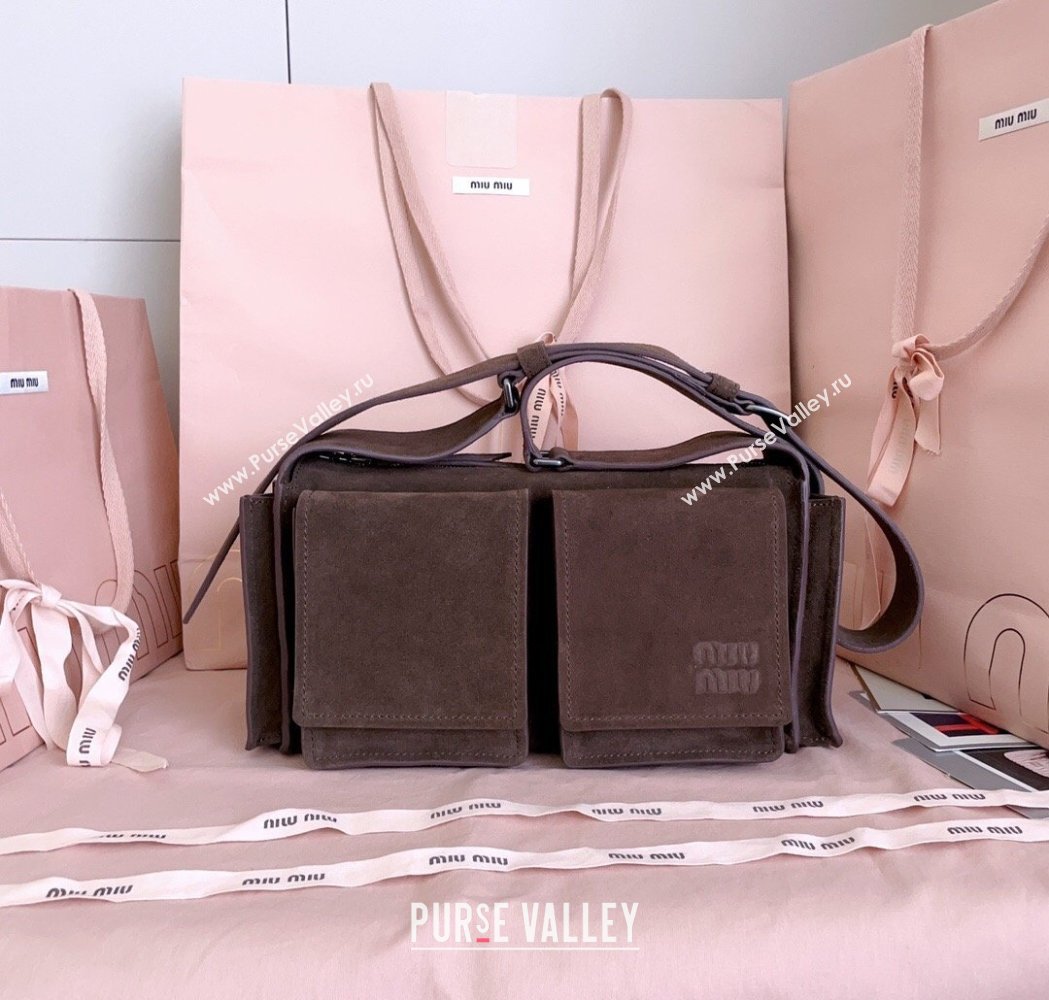 Miu Miu Pocket Suede Shoulder Bag Briarwood Brown 2026 5BA175 (JD-260120062)