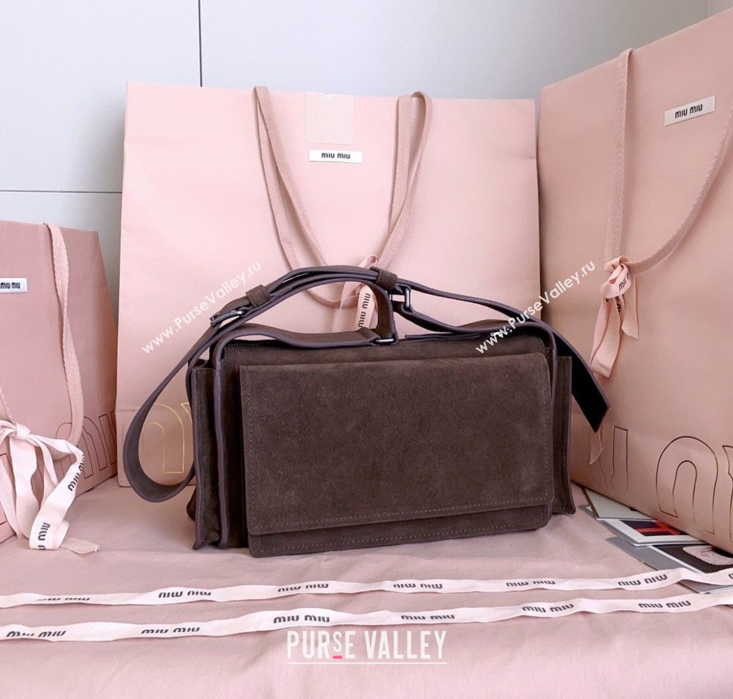 Miu Miu Pocket Suede Shoulder Bag Briarwood Brown 2026 5BA175 (JD-260120062)