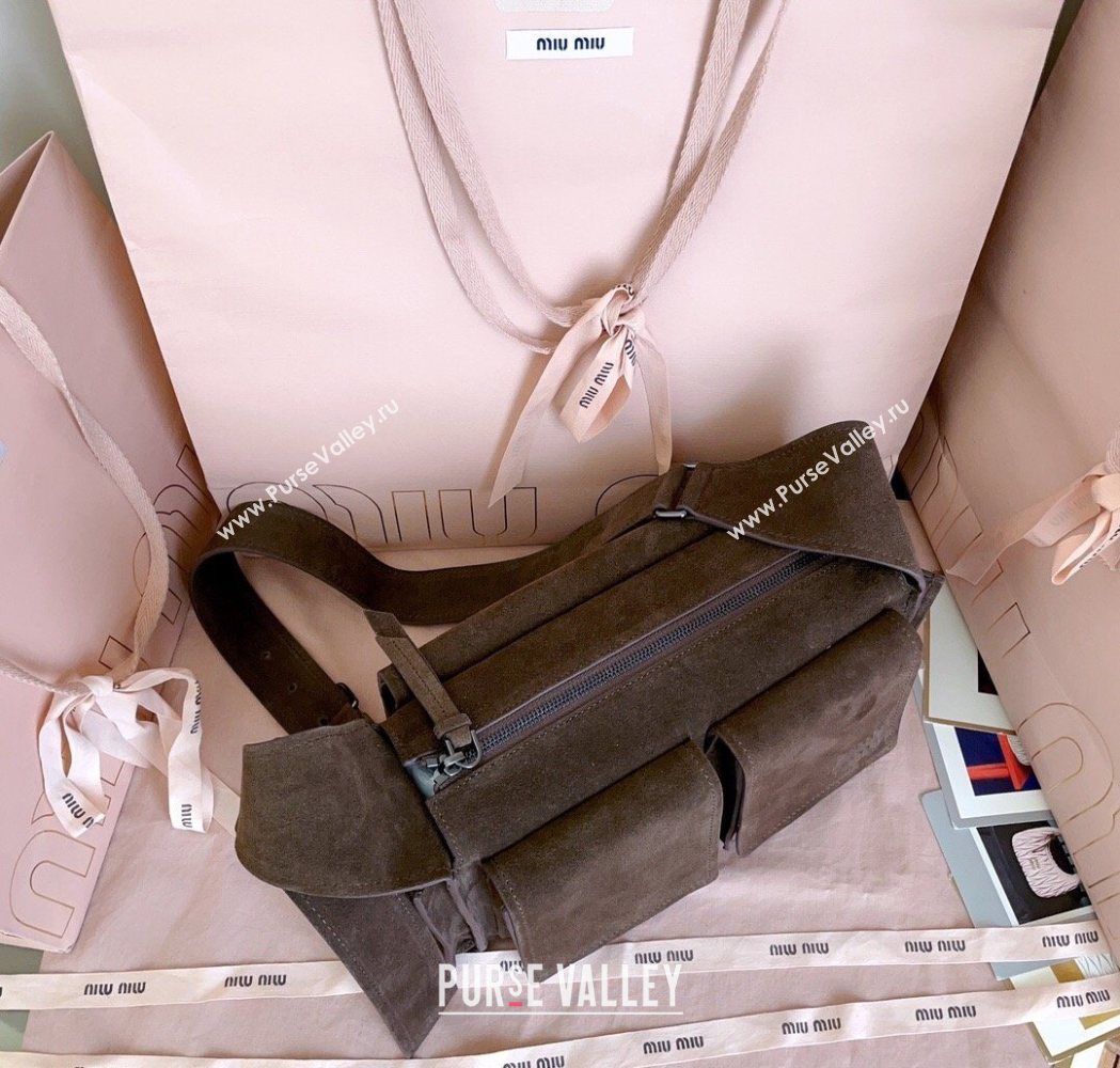 Miu Miu Pocket Suede Shoulder Bag Briarwood Brown 2026 5BA175 (JD-260120062)