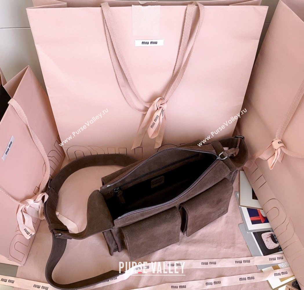 Miu Miu Pocket Suede Shoulder Bag Briarwood Brown 2026 5BA175 (JD-260120062)