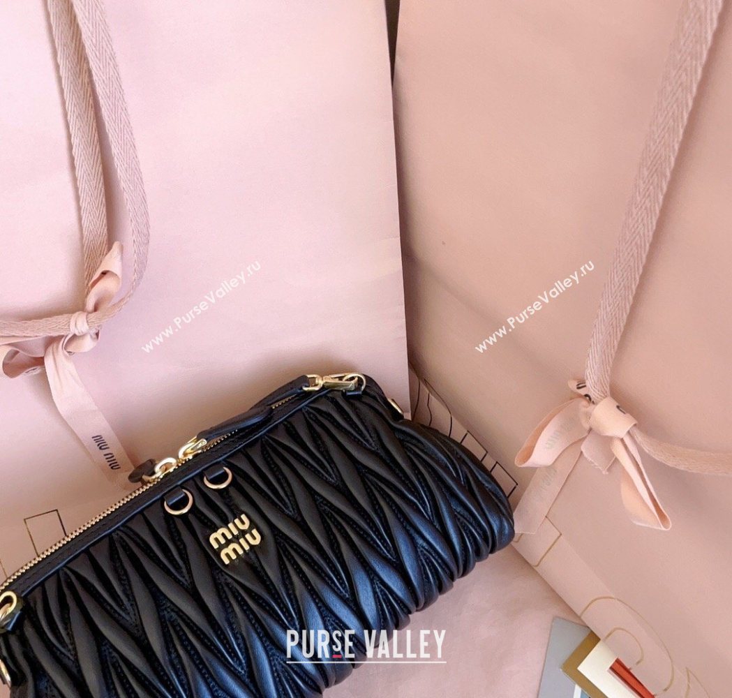 Miu Miu Caprice Matelasse Nappa Leather Clutch Shoulder Bag Black 2026 5BF130 (JD-260120042)