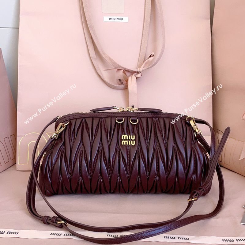 Miu Miu Caprice Matelasse Nappa Leather Clutch Shoulder Bag Burgundy 2026 5BF130 (JD-260120043)