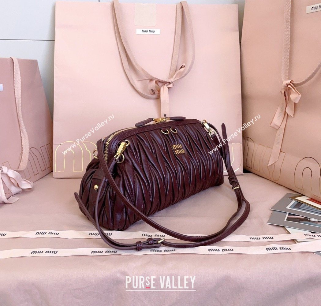 Miu Miu Caprice Matelasse Nappa Leather Clutch Shoulder Bag Burgundy 2026 5BF130 (JD-260120043)