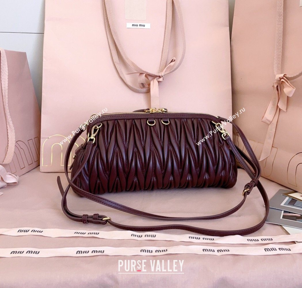 Miu Miu Caprice Matelasse Nappa Leather Clutch Shoulder Bag Burgundy 2026 5BF130 (JD-260120043)
