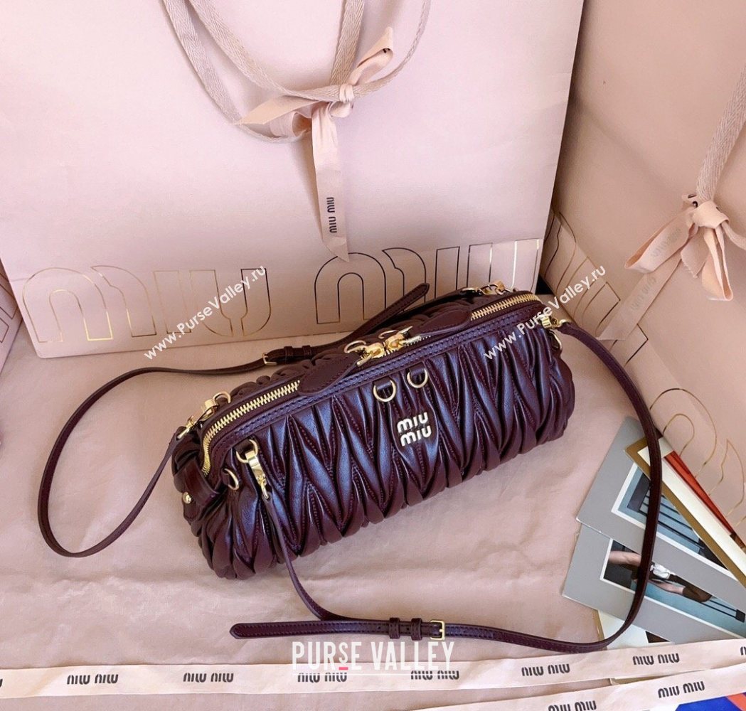 Miu Miu Caprice Matelasse Nappa Leather Clutch Shoulder Bag Burgundy 2026 5BF130 (JD-260120043)