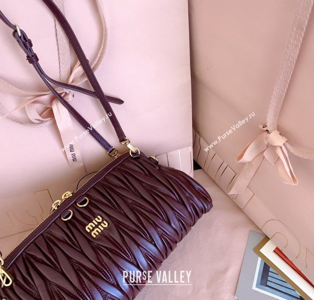 Miu Miu Caprice Matelasse Nappa Leather Clutch Shoulder Bag Burgundy 2026 5BF130 (JD-260120043)