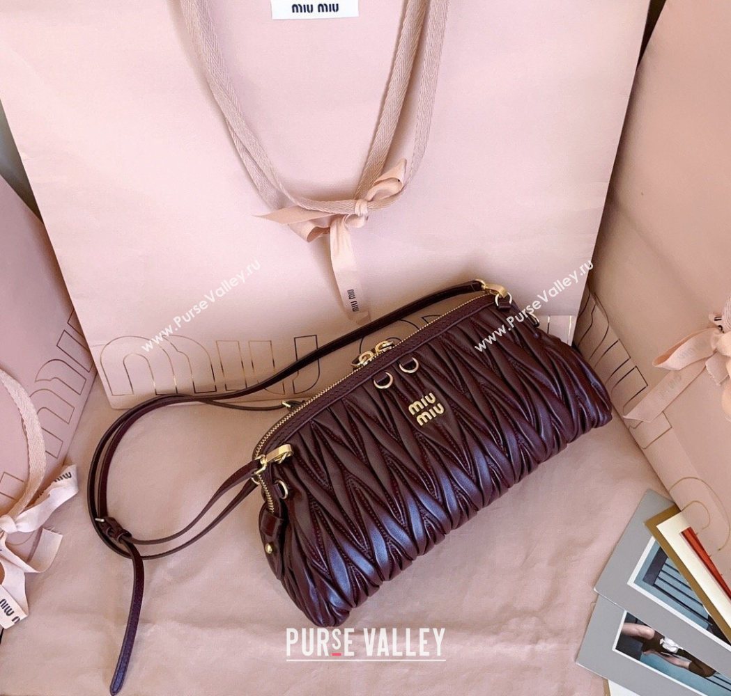 Miu Miu Caprice Matelasse Nappa Leather Clutch Shoulder Bag Burgundy 2026 5BF130 (JD-260120043)