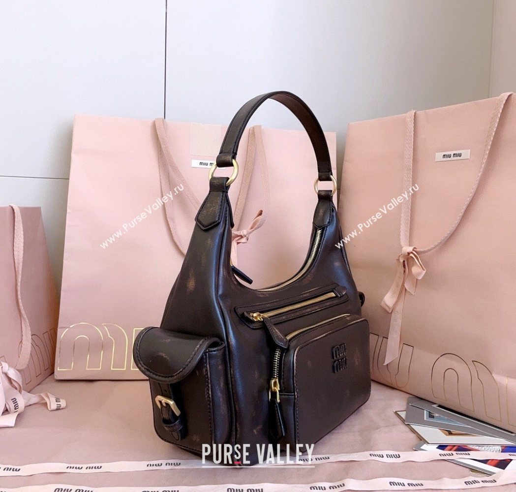 Miu Miu Pocket nappa leather hobo bag Coffee Brown 2026 5BC189 (JD-260120057)