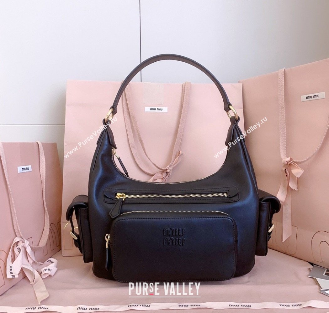 Miu Miu Pocket nappa leather hobo bag Black 2026 5BC189 (JD-260120058)