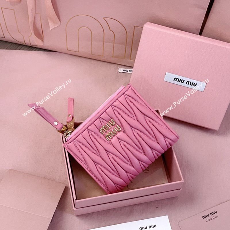 Miu Miu Matelasse Nappa Leather Pocket Wallet Begonia Pink 2026 5MV017 (JD-260120067)