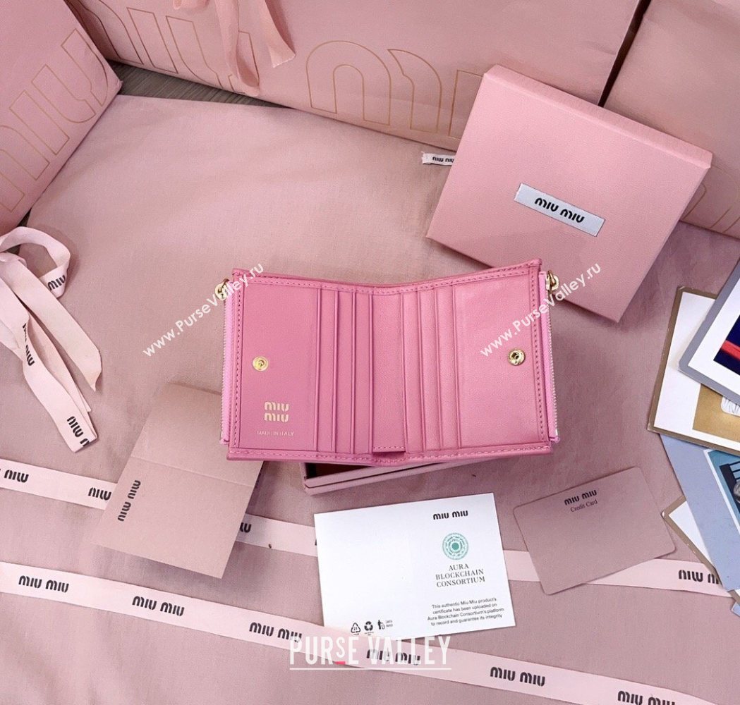 Miu Miu Matelasse Nappa Leather Pocket Wallet Begonia Pink 2026 5MV017 (JD-260120067)