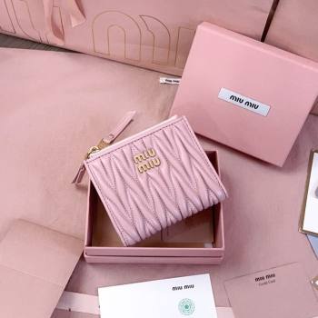Miu Miu Matelasse Nappa Leather Pocket Wallet Alabaster Pink 2026 5MV017 (JD-260120070)