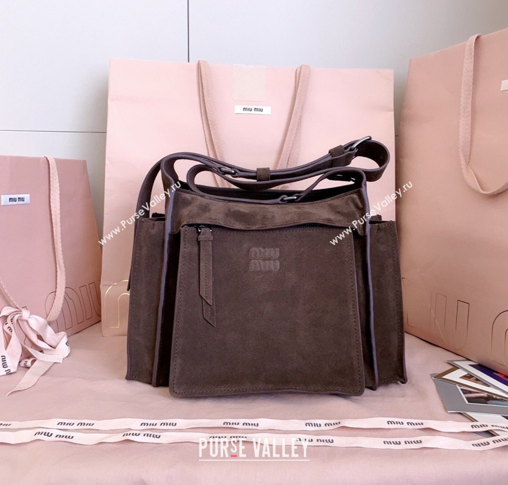 Miu Miu Pocket Suede Messenger Bag Briarwood Brown 2026 5BA175 (JD-260120063)