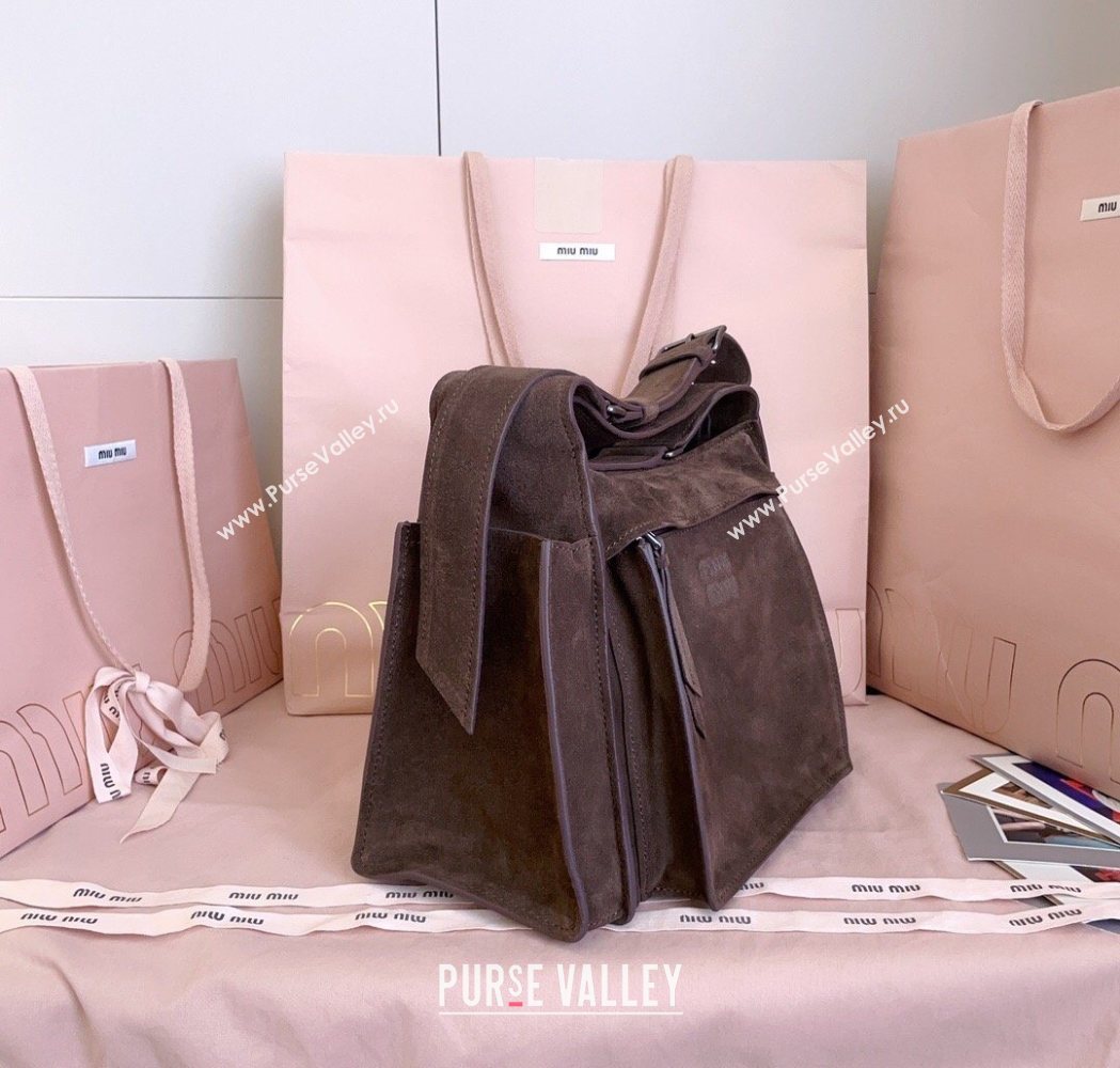 Miu Miu Pocket Suede Messenger Bag Briarwood Brown 2026 5BA175 (JD-260120063)