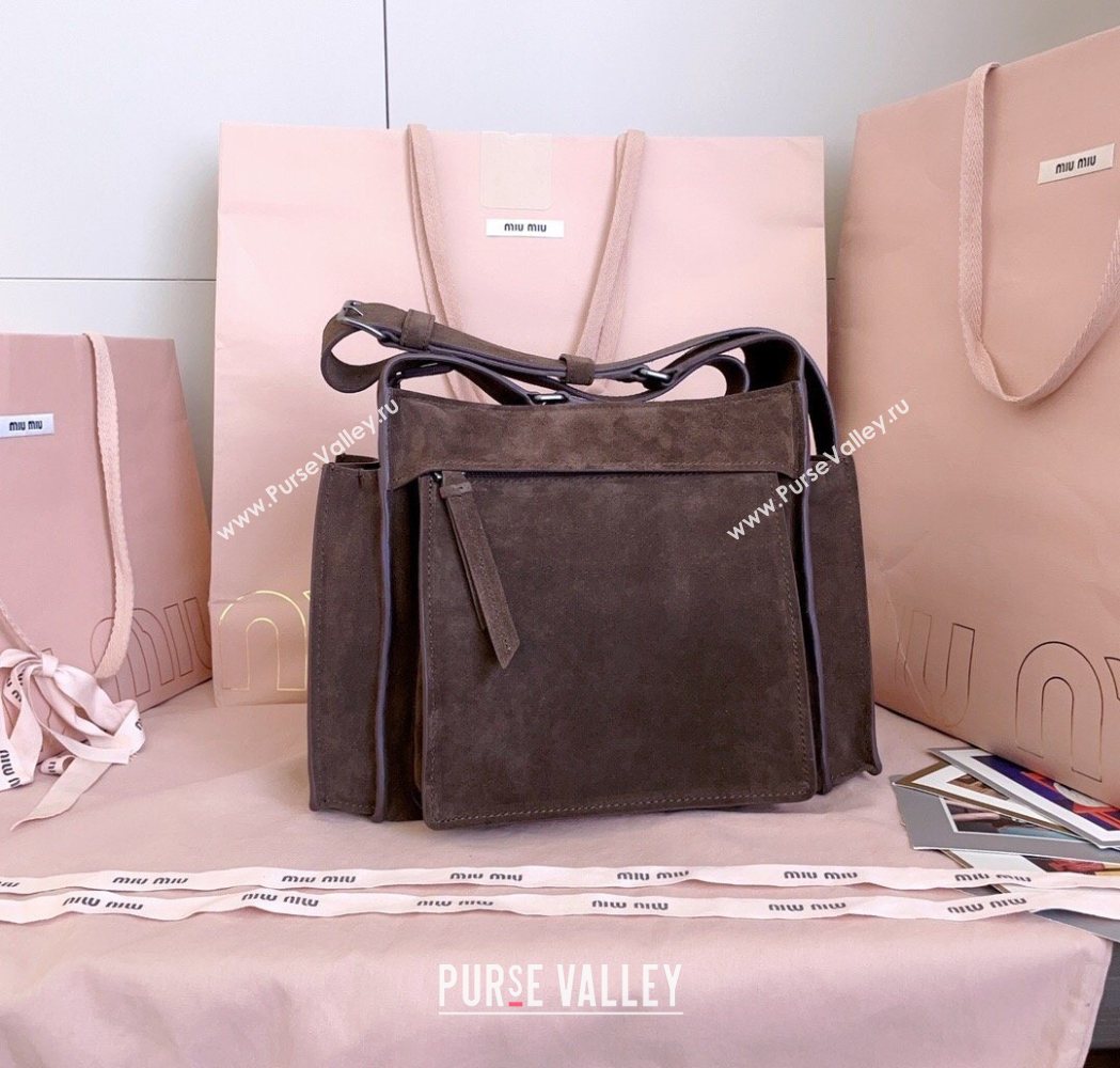 Miu Miu Pocket Suede Messenger Bag Briarwood Brown 2026 5BA175 (JD-260120063)