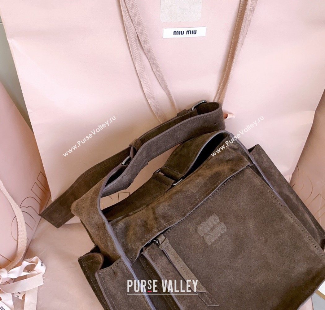 Miu Miu Pocket Suede Messenger Bag Briarwood Brown 2026 5BA175 (JD-260120063)