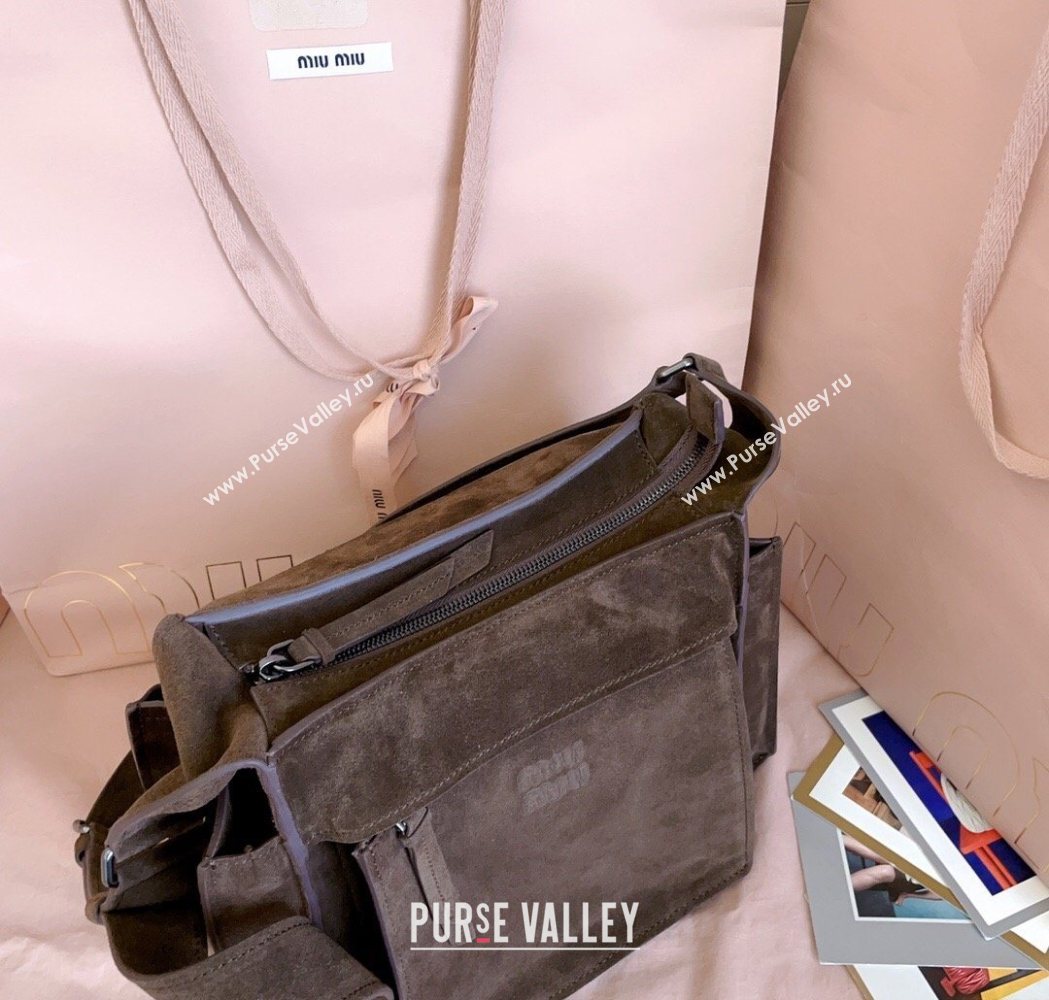 Miu Miu Pocket Suede Messenger Bag Briarwood Brown 2026 5BA175 (JD-260120063)