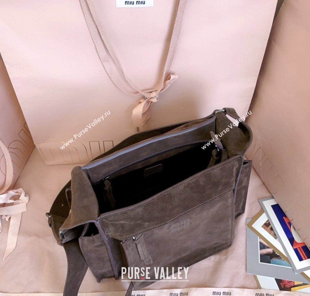 Miu Miu Pocket Suede Messenger Bag Briarwood Brown 2026 5BA175 (JD-260120063)