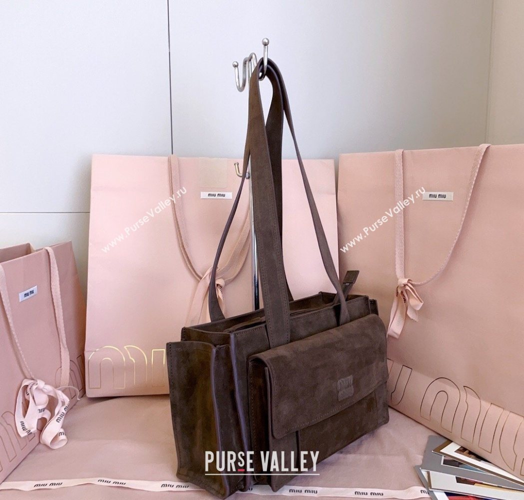 Miu Miu Pocket Suede Shoulder Bag Briarwood Brown 2026 5BA178 (JD-260120059)