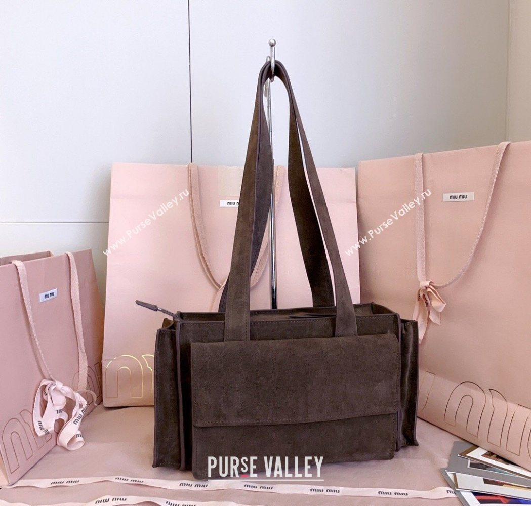 Miu Miu Pocket Suede Shoulder Bag Briarwood Brown 2026 5BA178 (JD-260120059)
