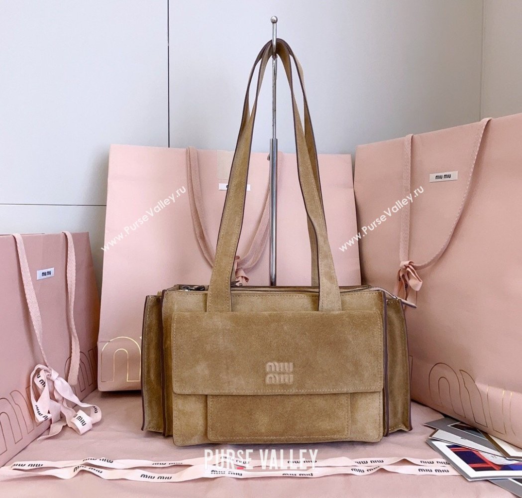 Miu Miu Pocket Suede Shoulder Bag Ecru Beige 2026 5BA178 (JD-260120060)