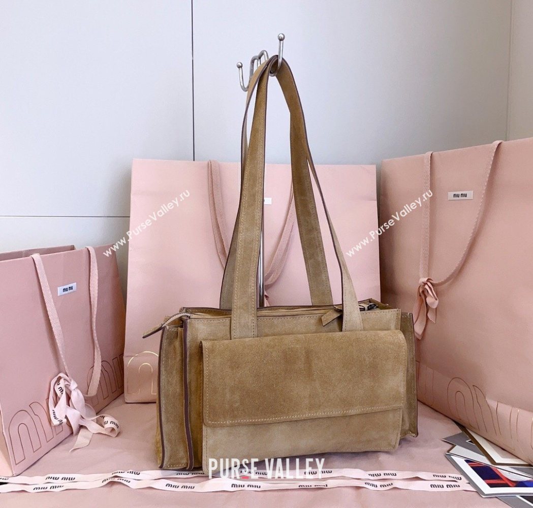 Miu Miu Pocket Suede Shoulder Bag Ecru Beige 2026 5BA178 (JD-260120060)