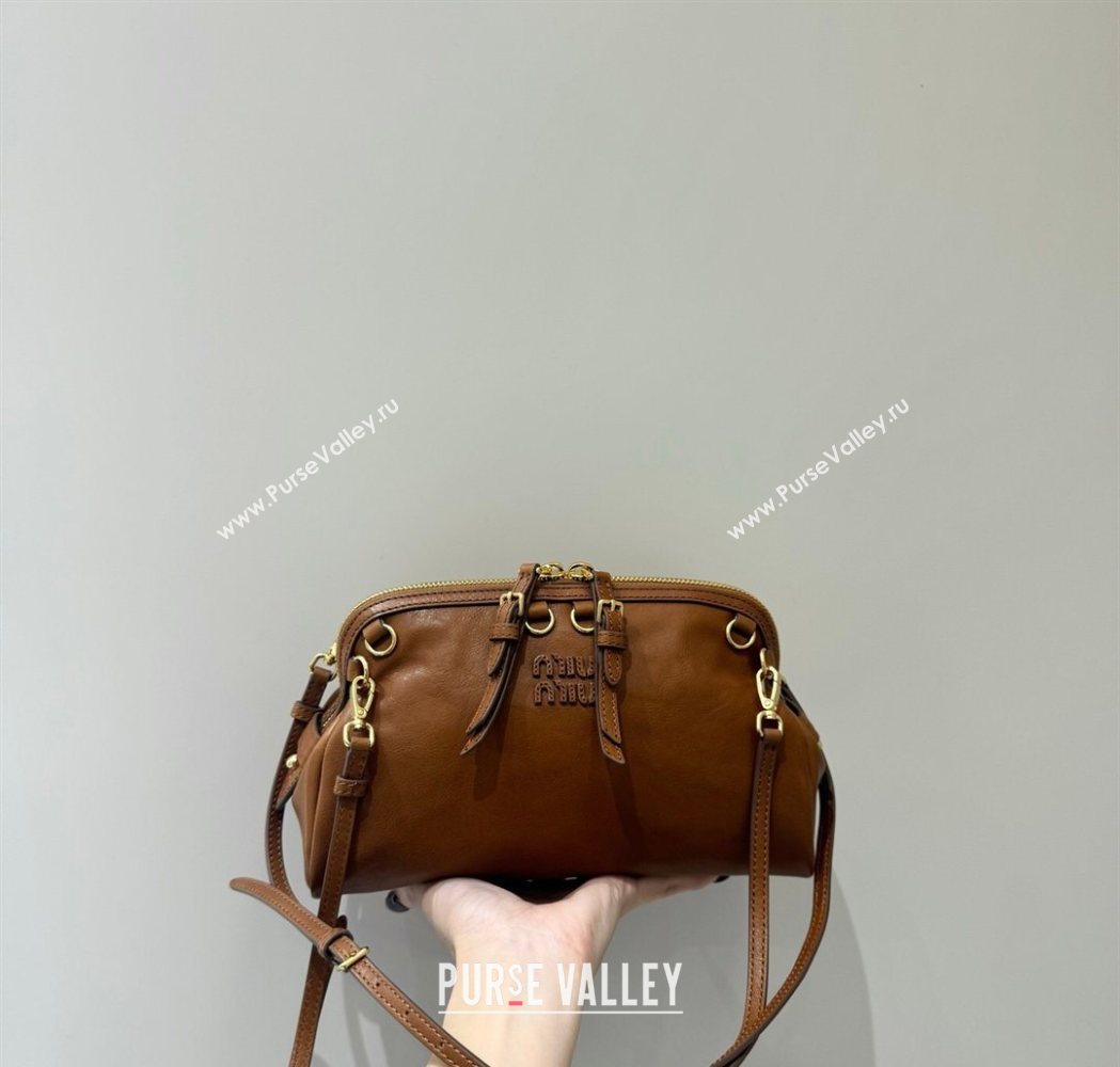 Miu Miu Caprice Leather Clutch Shoulder Bag Cognac Brown 2025 5BF131 (YY-260120039)