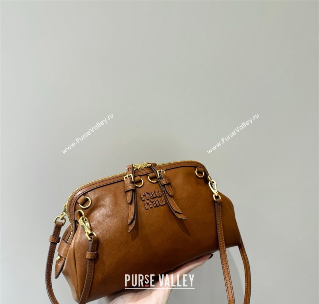Miu Miu Caprice Leather Clutch Shoulder Bag Cognac Brown 2025 5BF131 (YY-260120039)