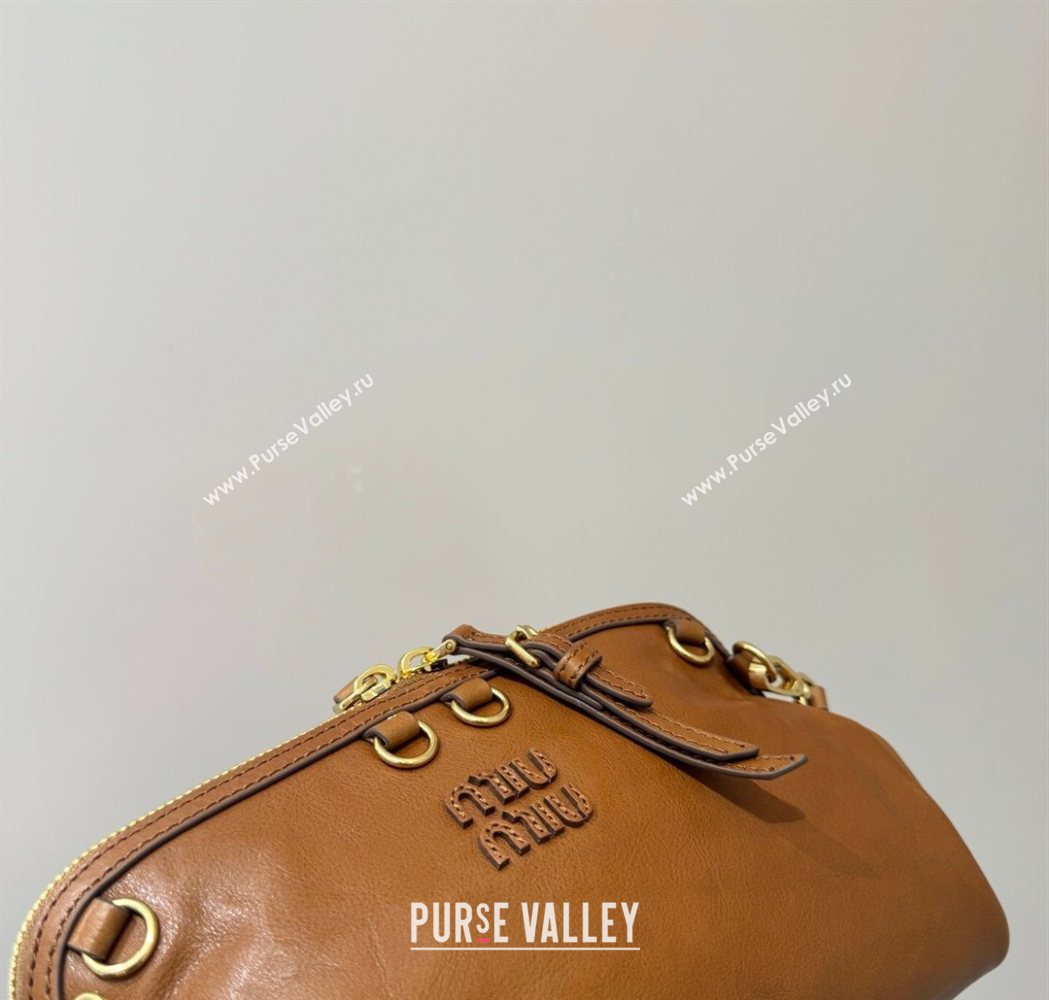 Miu Miu Caprice Leather Clutch Shoulder Bag Cognac Brown 2025 5BF131 (YY-260120039)