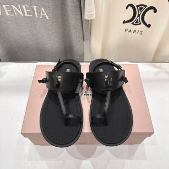 Miu Miu Leather Thong Flat Sandals Black 2026 MM022702 (MD-260227077)