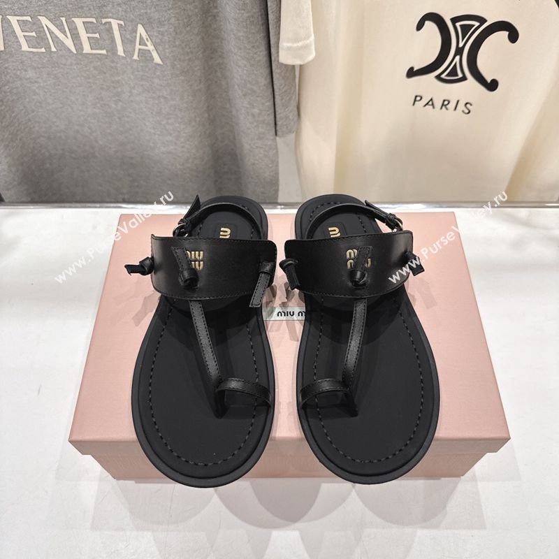 Miu Miu Leather Thong Flat Sandals Black 2026 MM022702 (MD-260227077)