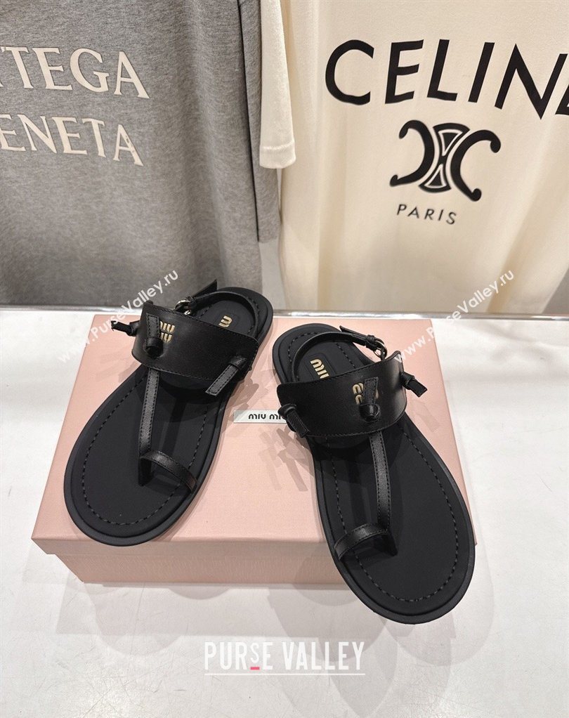 Miu Miu Leather Thong Flat Sandals Black 2026 MM022702 (MD-260227077)