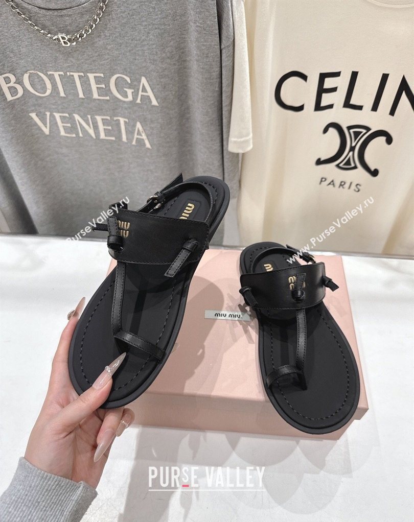Miu Miu Leather Thong Flat Sandals Black 2026 MM022702 (MD-260227077)