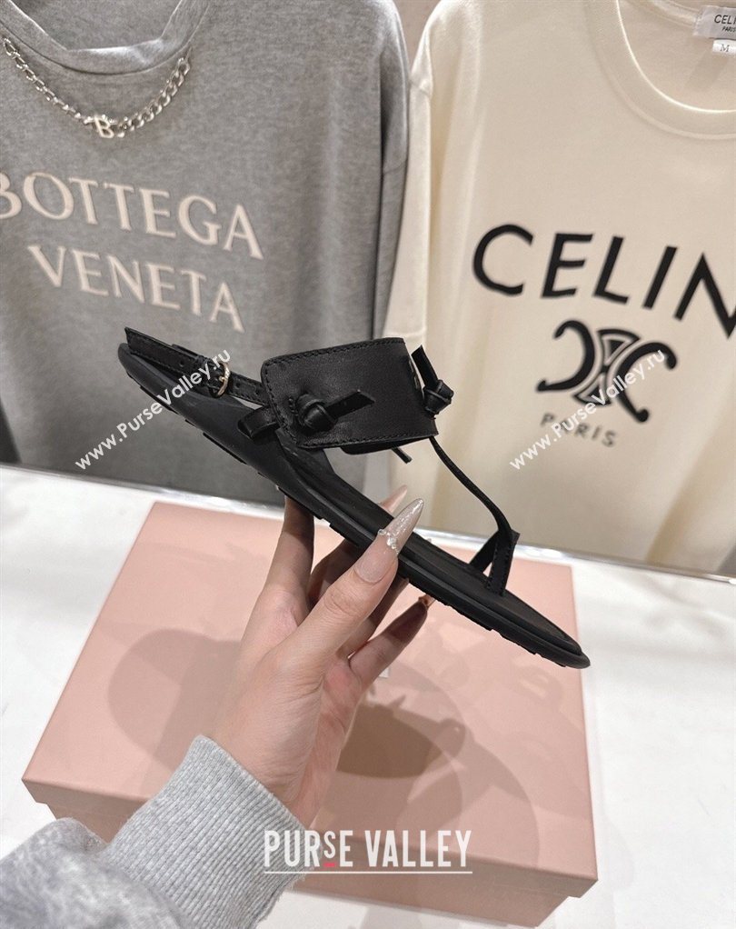 Miu Miu Leather Thong Flat Sandals Black 2026 MM022702 (MD-260227077)