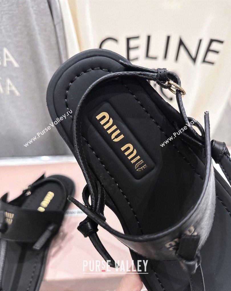 Miu Miu Leather Thong Flat Sandals Black 2026 MM022702 (MD-260227077)