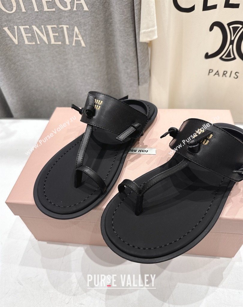 Miu Miu Leather Thong Flat Sandals Black 2026 MM022702 (MD-260227077)