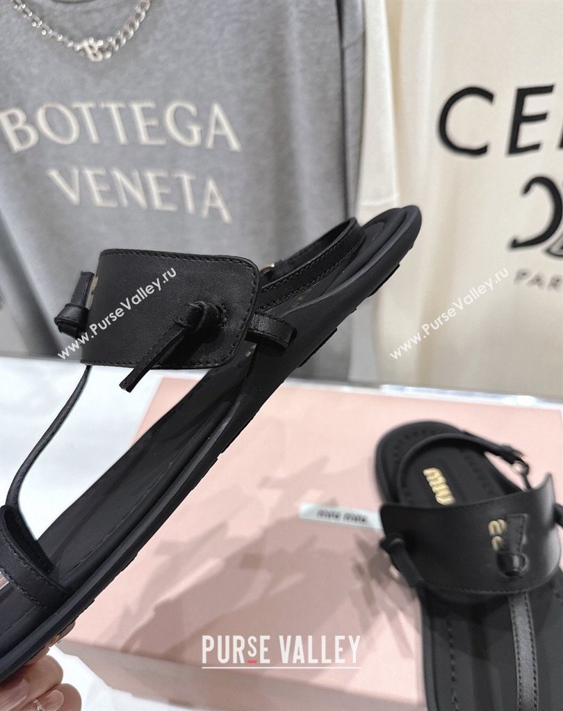 Miu Miu Leather Thong Flat Sandals Black 2026 MM022702 (MD-260227077)