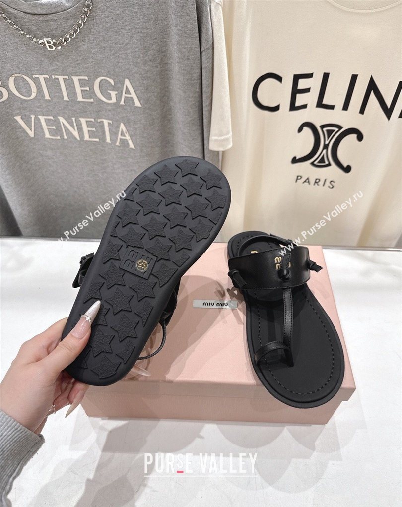 Miu Miu Leather Thong Flat Sandals Black 2026 MM022702 (MD-260227077)