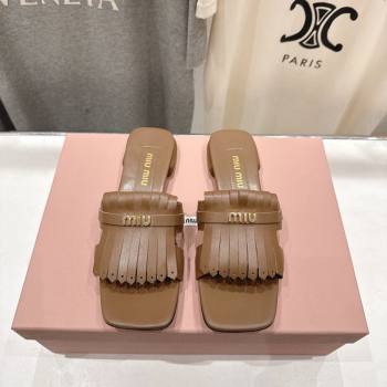 Miu Miu Fringe Leather Flat Slides Sandal Brown 2026 MM022703 (MD-260227078)