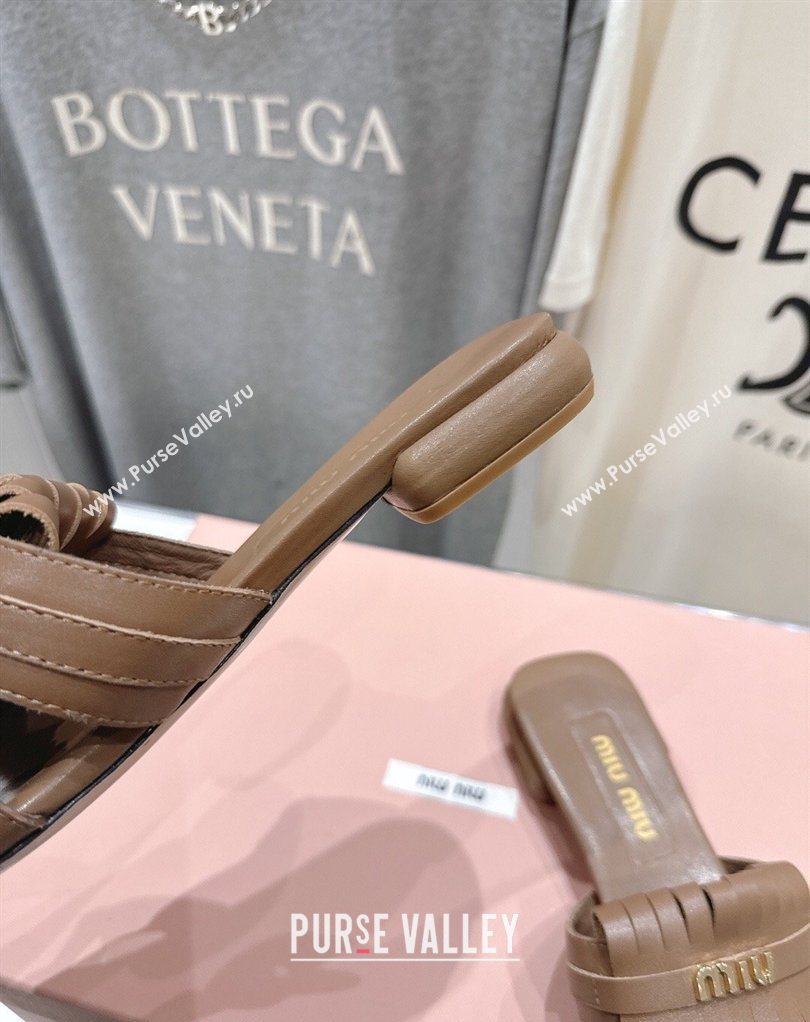 Miu Miu Fringe Leather Flat Slides Sandal Brown 2026 MM022703 (MD-260227078)